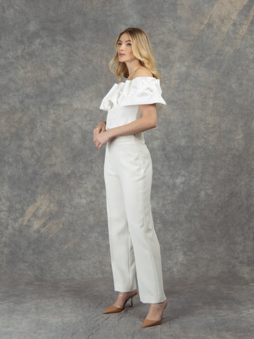 Fee G Diane Wide Leg Trousers In Cream - 431/100/B-Occasion Wear-Guest of the wedding-Nicola Ross