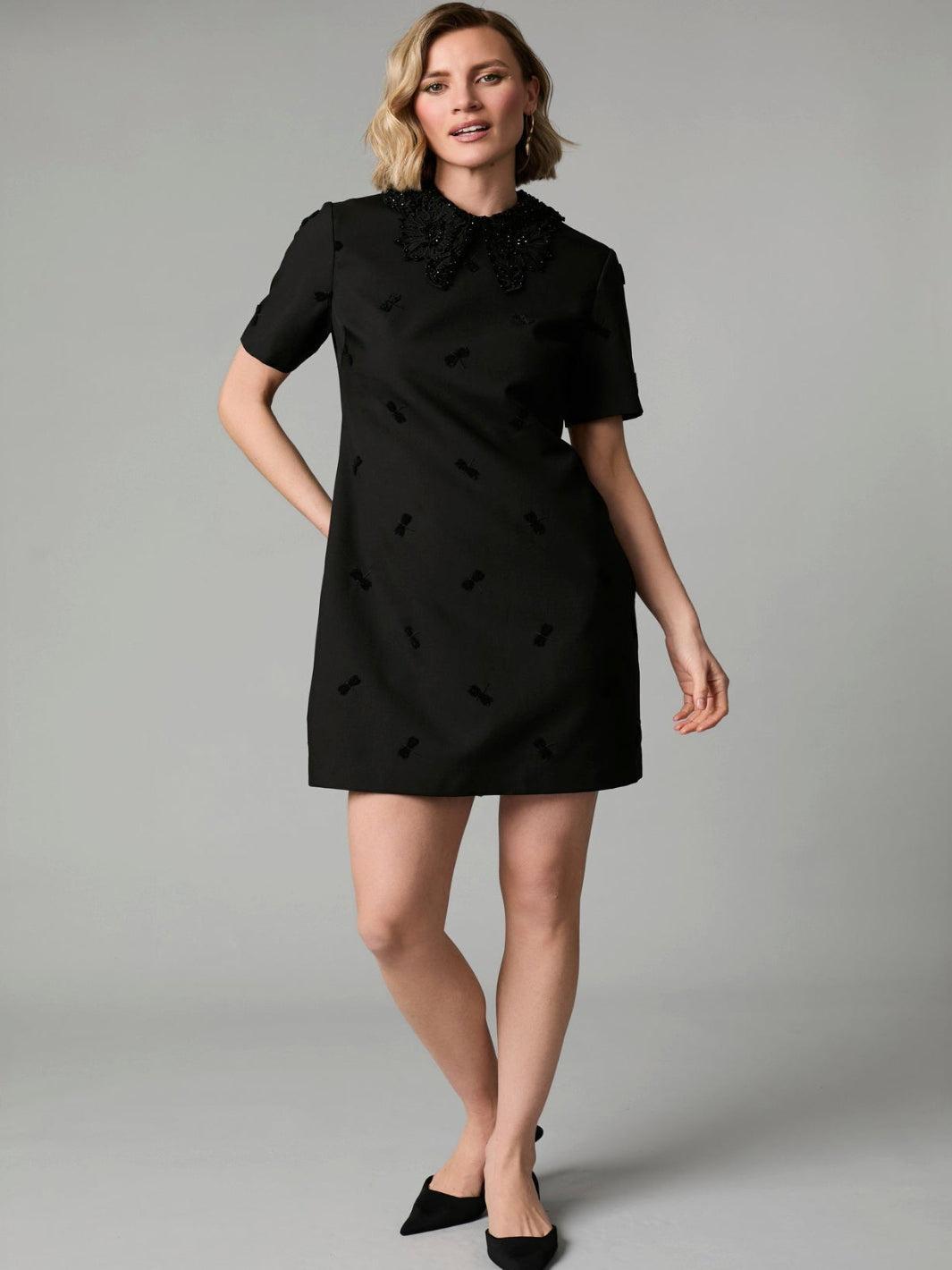 Fee G Dragonfly Mini Dress In Black 884B/146-Occasion Wear-Guest of the wedding-Nicola Ross