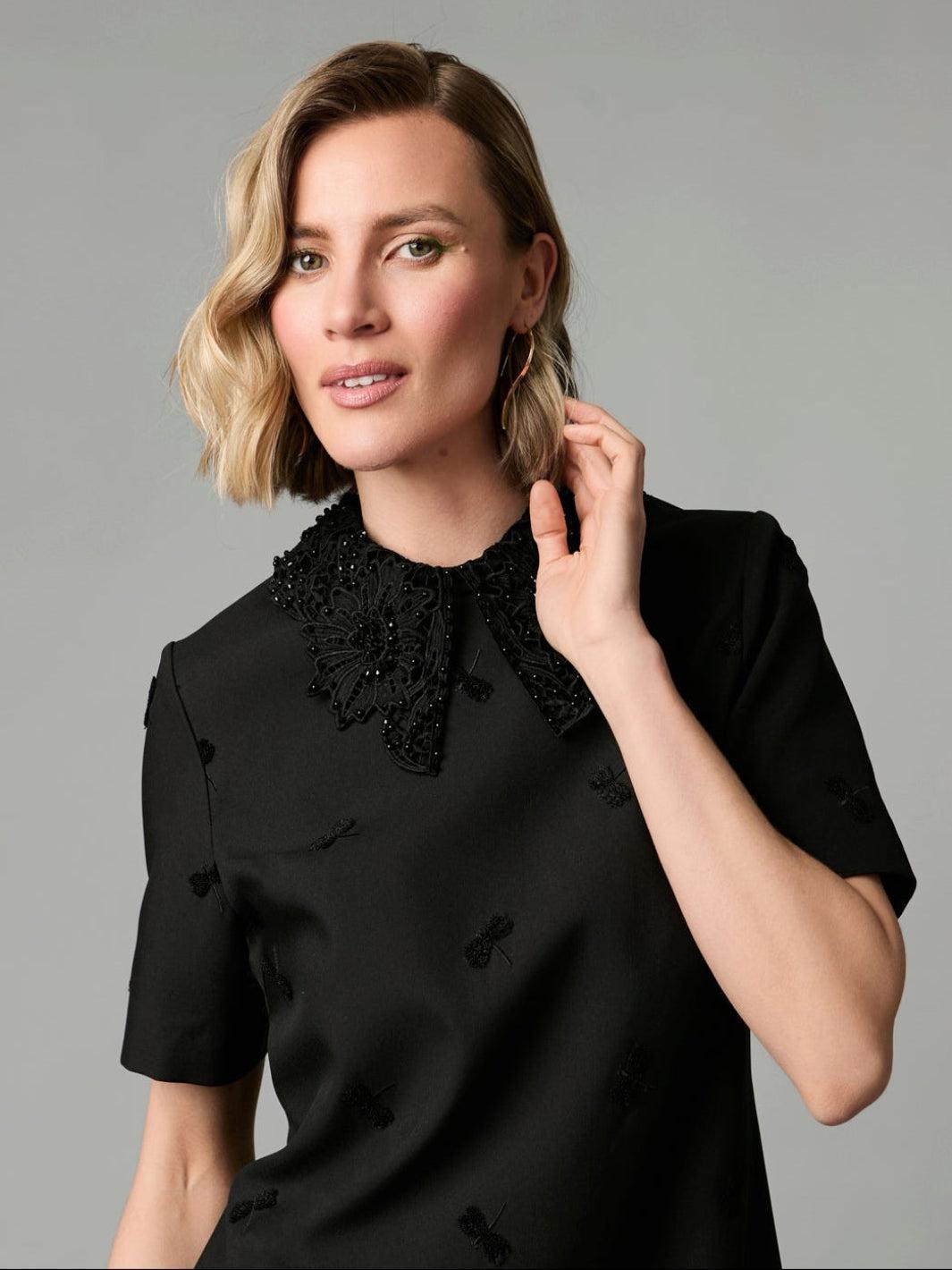Fee G Dragonfly Mini Dress In Black 884B/146-Occasion Wear-Guest of the wedding-Nicola Ross
