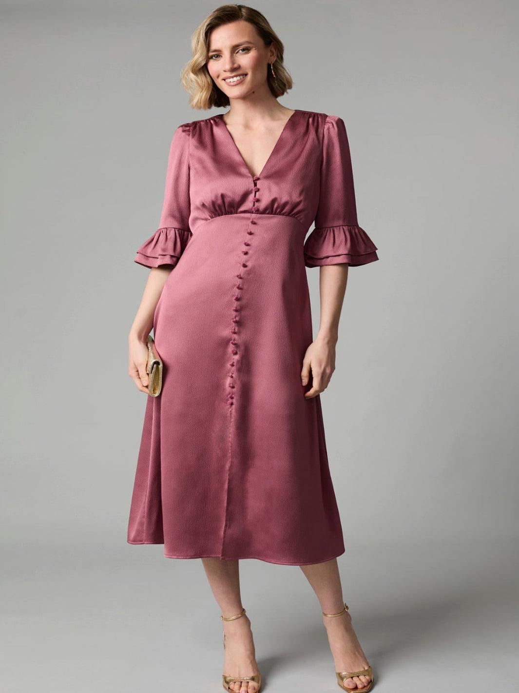 Fee G Enya Midi Dress In Cinnamon 894Y/57-Occasion Wear-Guest of the wedding-Nicola Ross