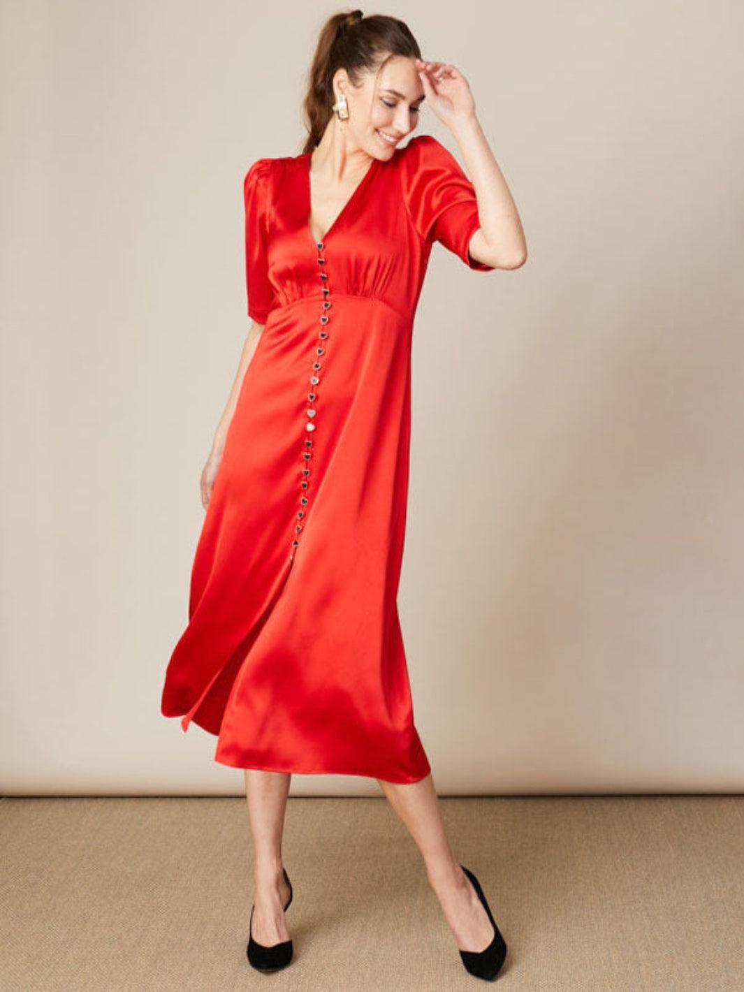Fee G Evelyn Midi Dress In Red 831Y/57-Nicola Ross