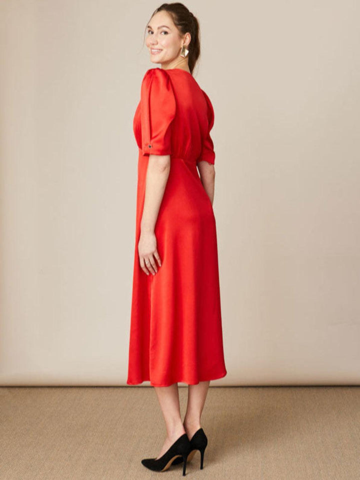 Fee G Evelyn Midi Dress In Red 831Y/57-Nicola Ross
