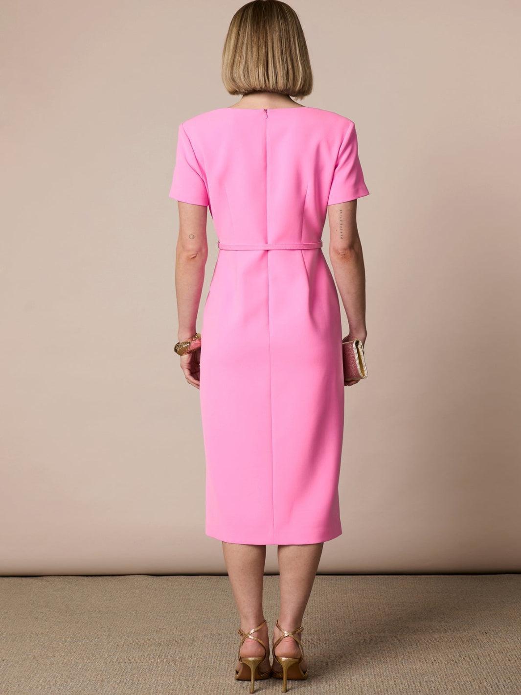 Fee G Felicity Tailored Midi Dress In Pink 893B/148-Occasion Wear-Guest of the wedding-Nicola Ross