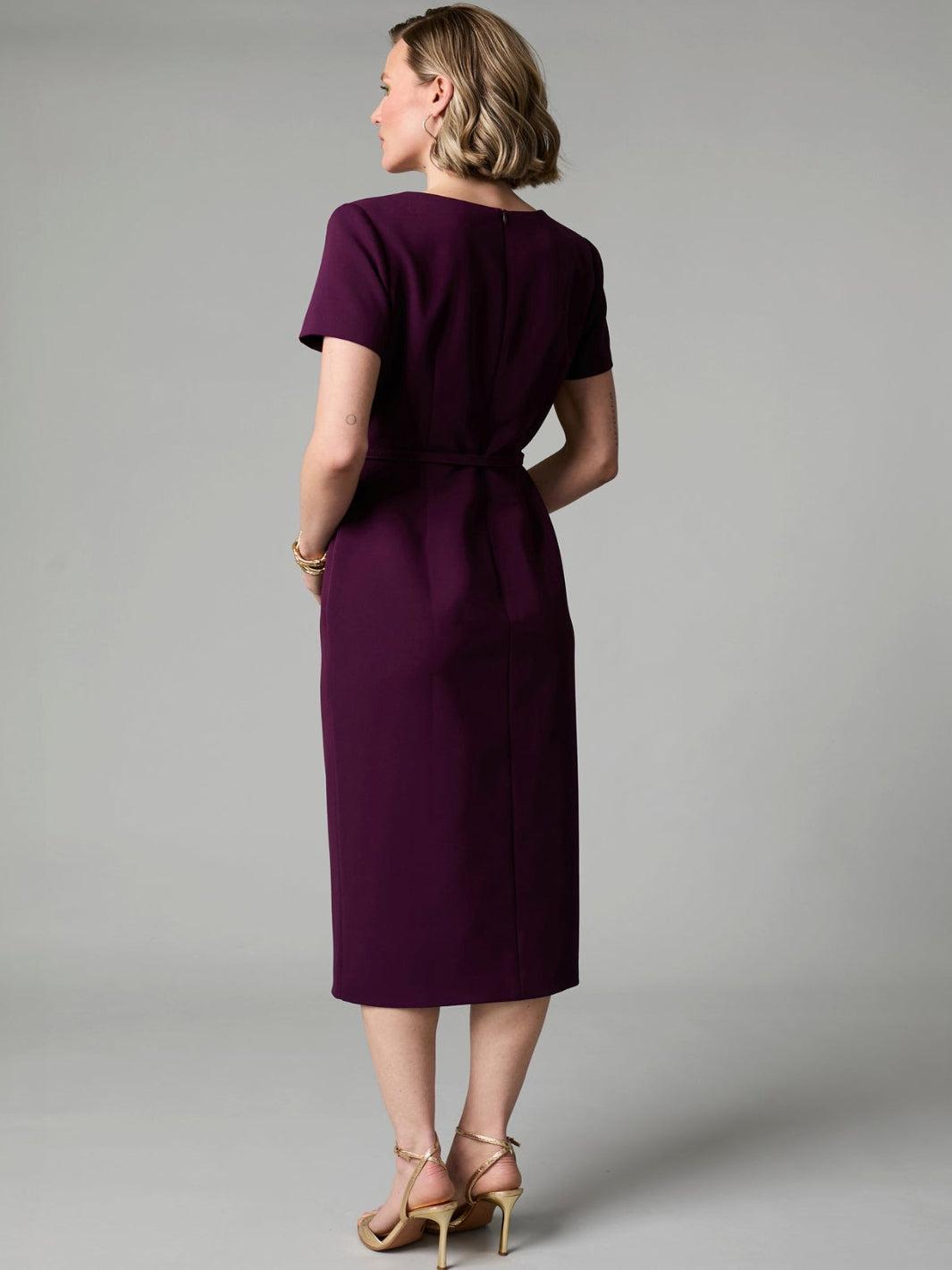 Fee G Felicity Tailored Midi Dress In Plum 893B/61-Occasion Wear-Guest of the wedding-Nicola Ross