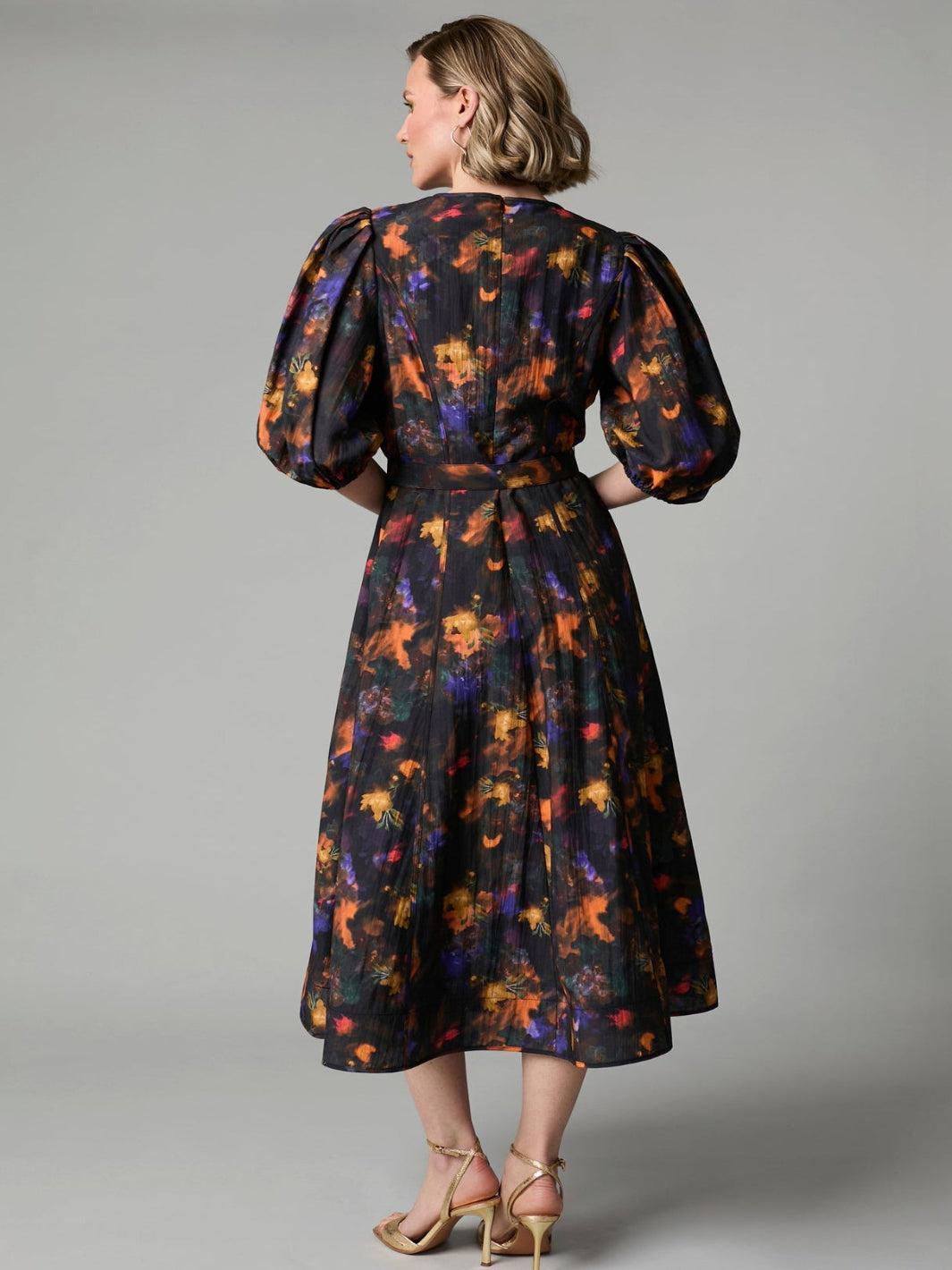 Fee G Kate Midi Dress In Green Floral 883B/144-Occasion Wear-Guest of the wedding-Nicola Ross