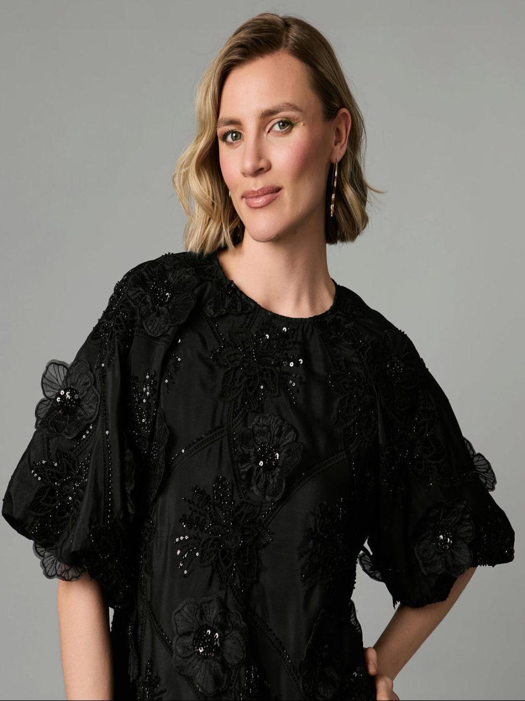 Fee G Renee 3D Flower Top In Black 943G/160-Occasion Wear-Guest of the wedding-Nicola Ross