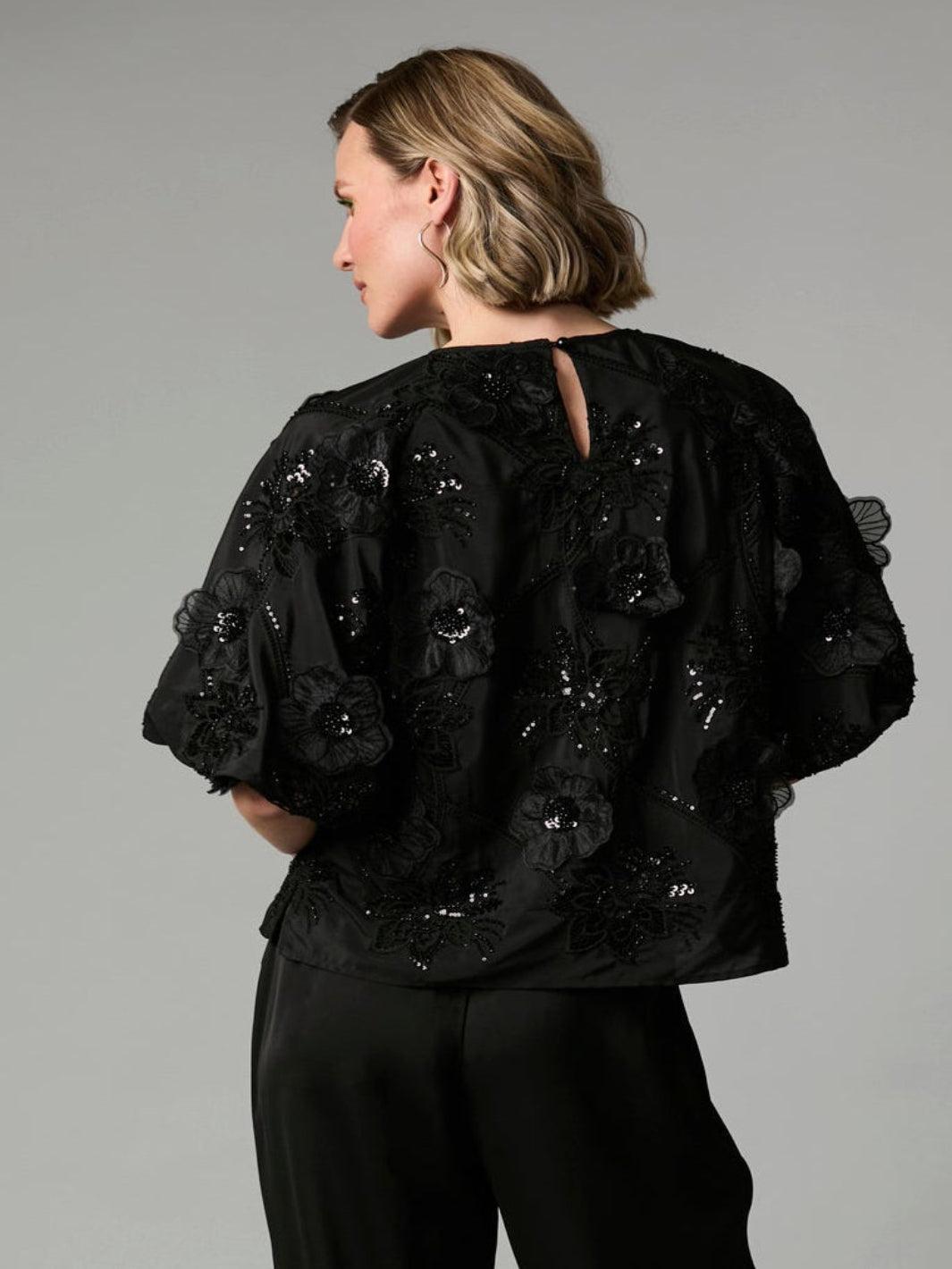 Fee G Renee 3D Flower Top In Black 943G/160-Occasion Wear-Guest of the wedding-Nicola Ross