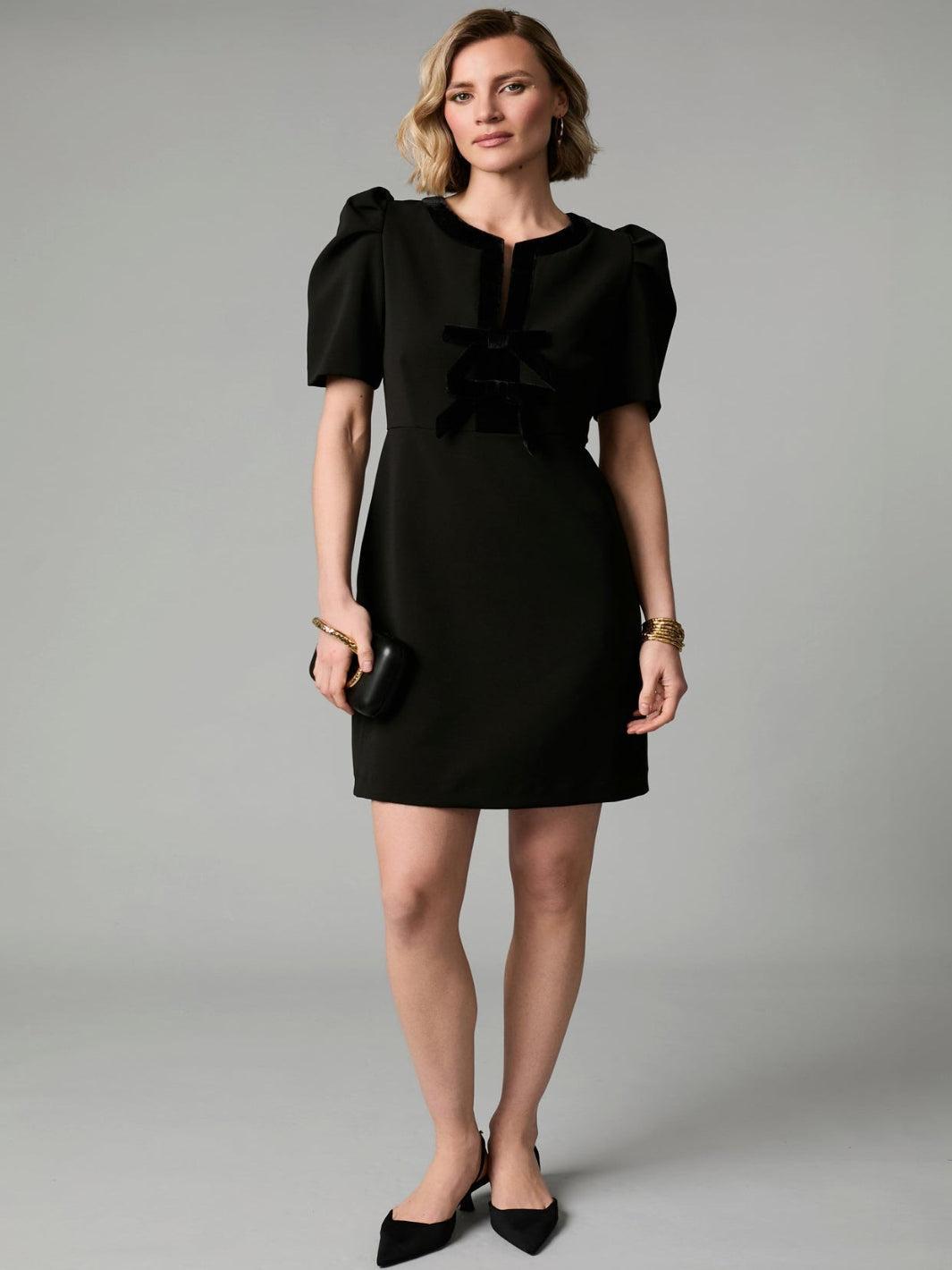 Fee G Sara Velvet Mini Dress In Black 895Y/61-Occasion Wear-Guest of the wedding-Nicola Ross