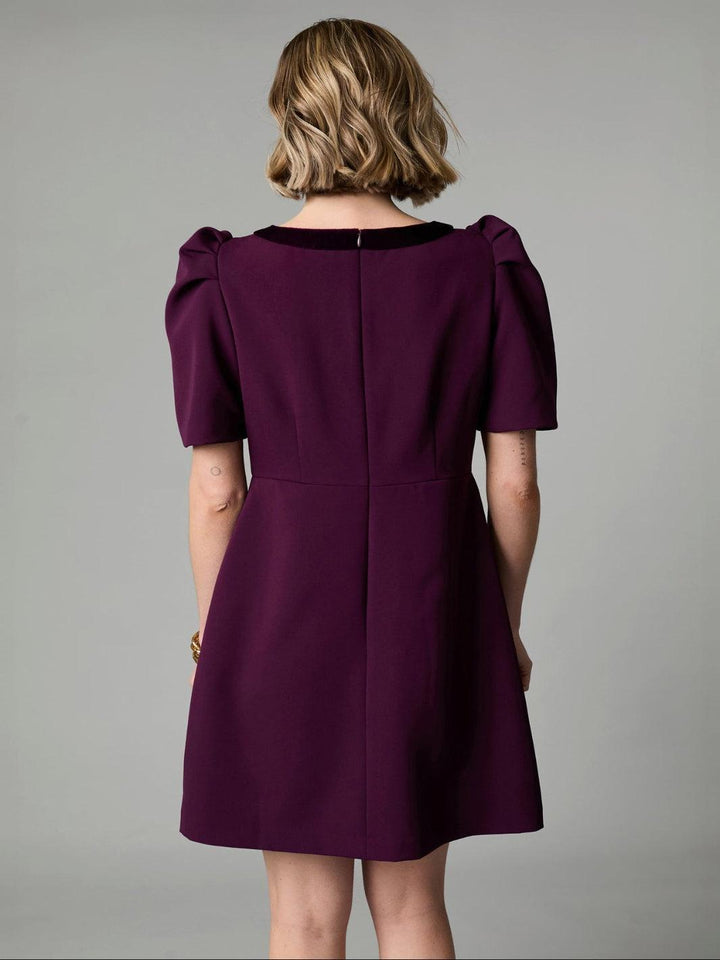 Fee G Sara Velvet Mini Dress In Plum 895Y/61-Occasion Wear-Guest of the wedding-Nicola Ross