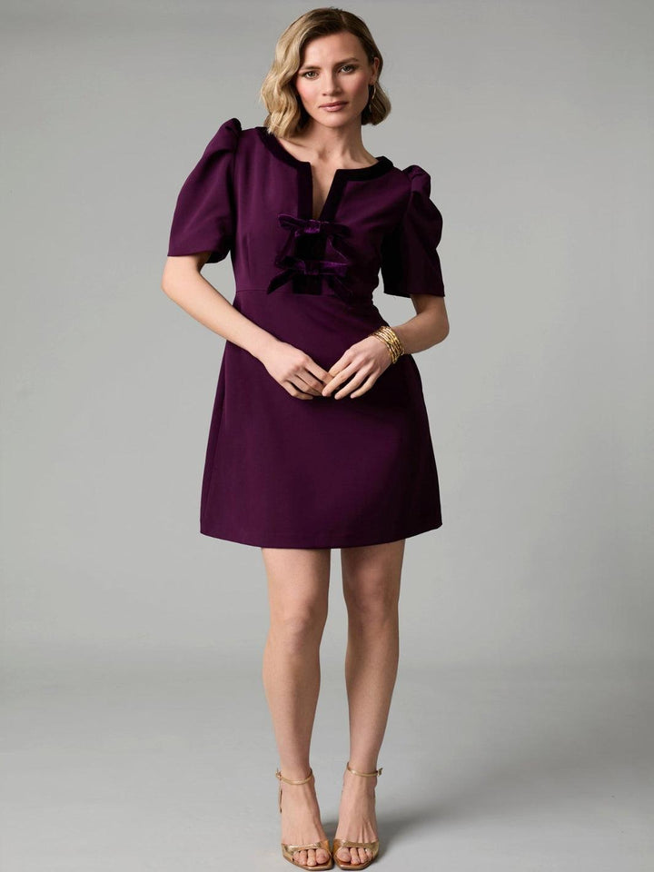 Fee G Sara Velvet Mini Dress In Plum 895Y/61-Occasion Wear-Guest of the wedding-Nicola Ross