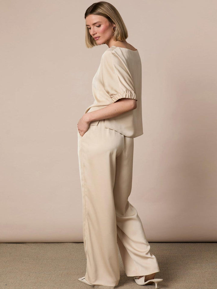 Fee G Soft Satin Trousers In Champagne 436B/141-Occasion Wear-Guest of the wedding-Nicola Ross