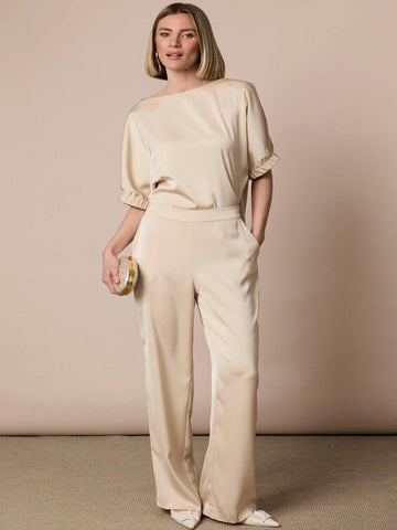 Fee G Soft Satin Trousers In Champagne 436B/141-Occasion Wear-Guest of the wedding-Nicola Ross