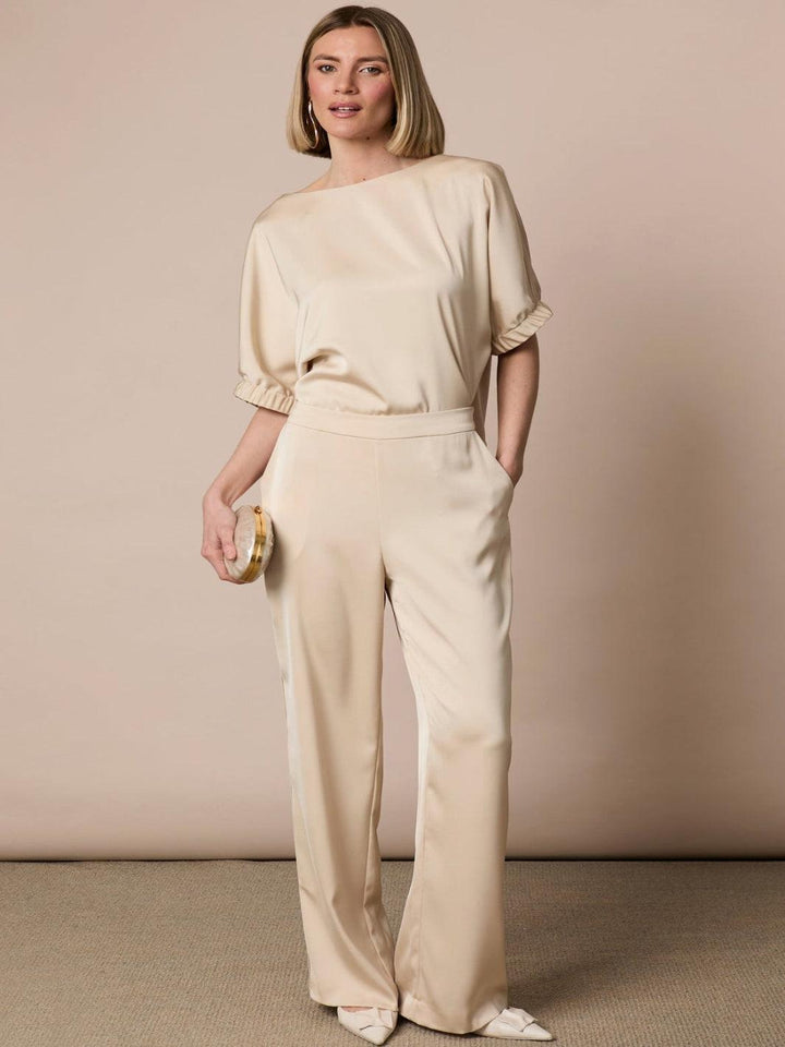 Fee G Soft Satin Trousers In Champagne 436B/141-Occasion Wear-Guest of the wedding-Nicola Ross