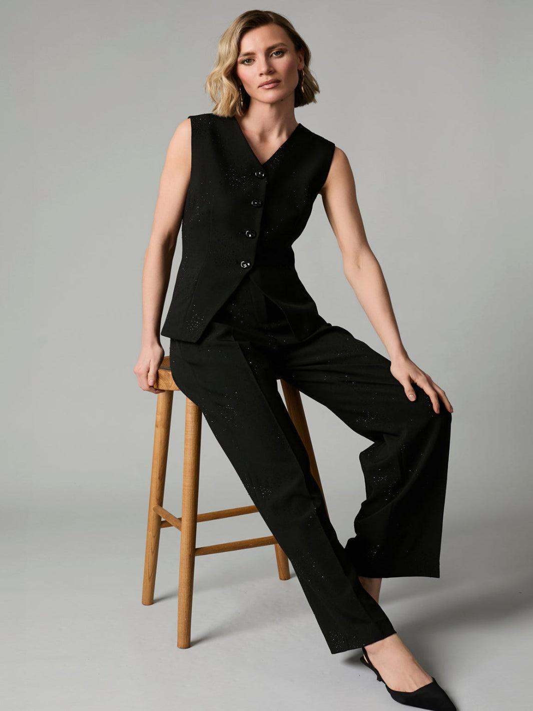 Fee G Sparkly Tailored Trousers In Black 434Y/151-Occasion Wear-Guest of the wedding-Nicola Ross