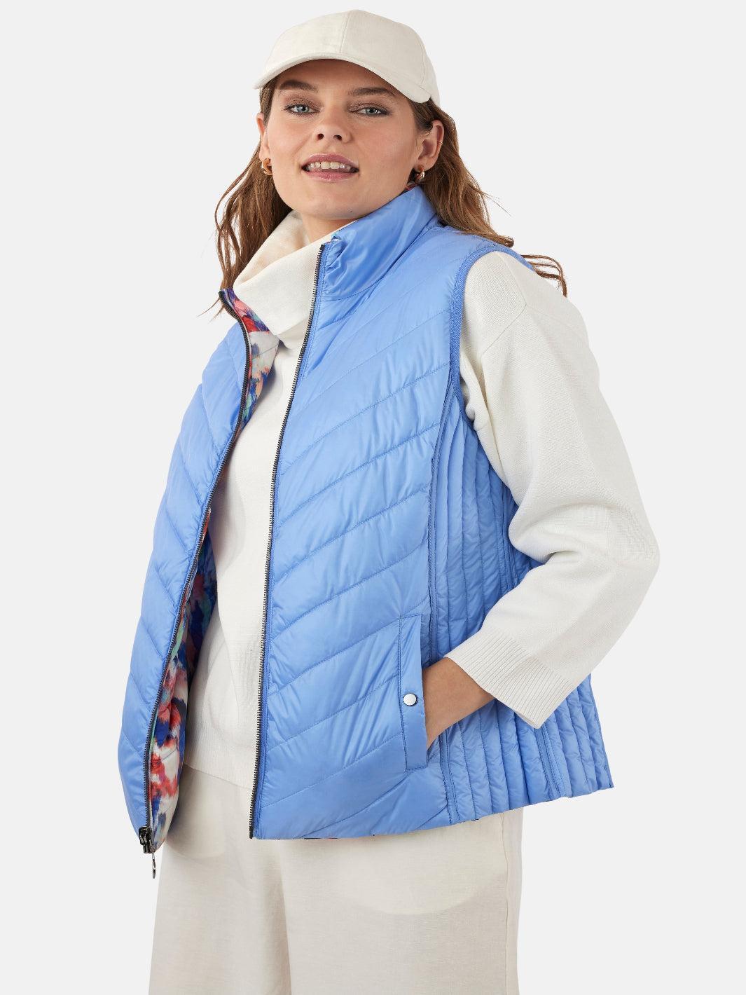 Frandsen Reversible Gilet In Blue Multi Print 425-1265-Nicola Ross