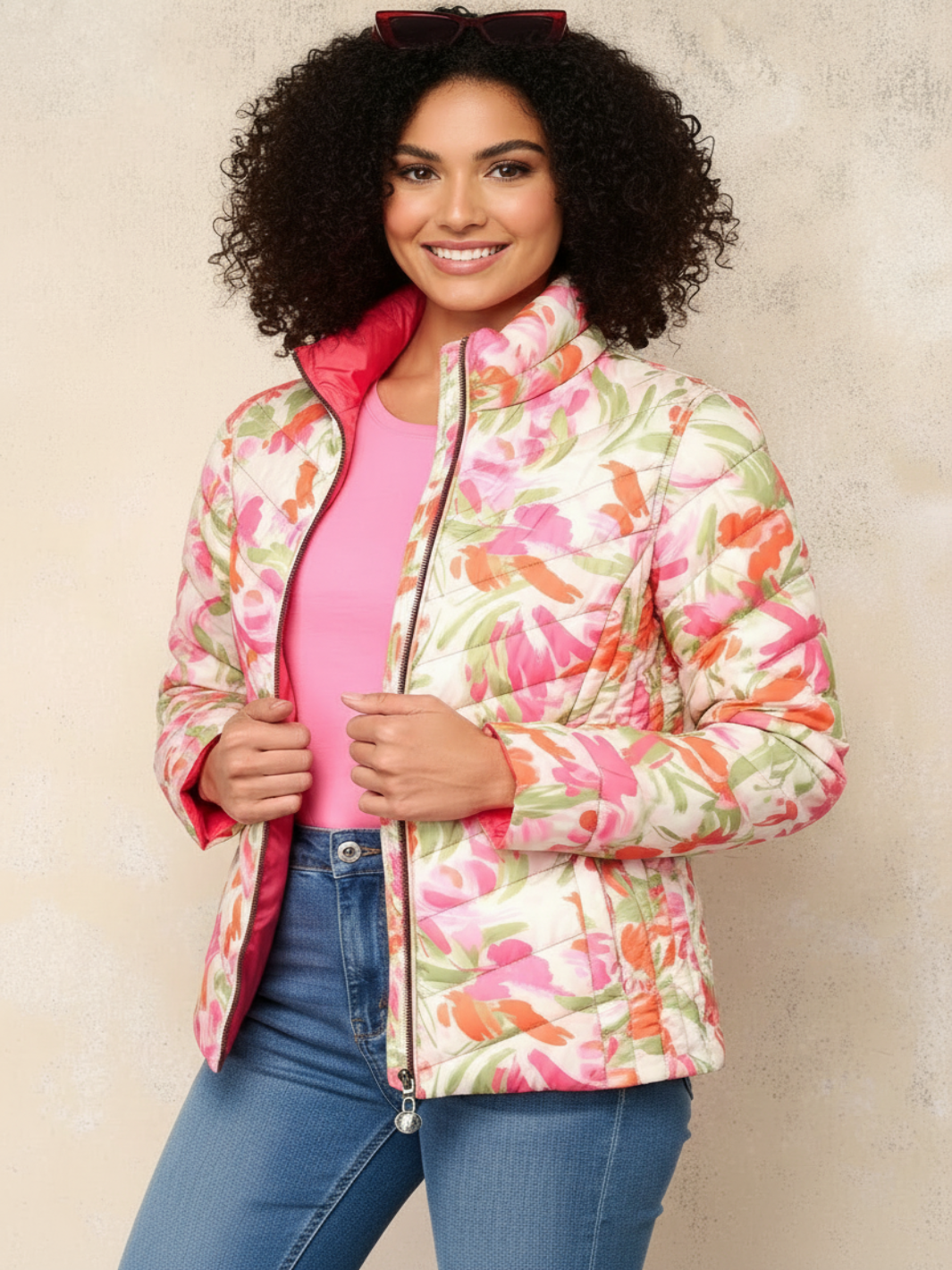 Frandsen Reversible Jacket In Pink Multi Print 426-Nicola Ross