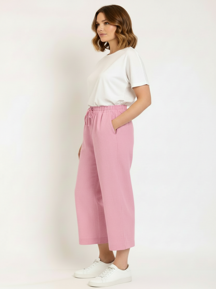 Freequent 7/8 Linen Trousers In Pink 122504-Nicola Ross