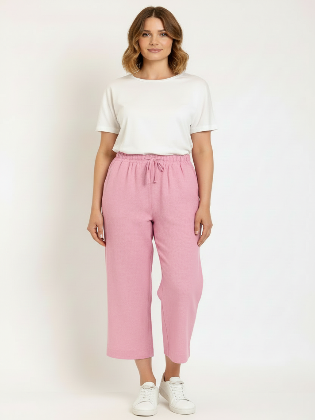 Freequent 7/8 Linen Trousers In Pink 122504-Nicola Ross
