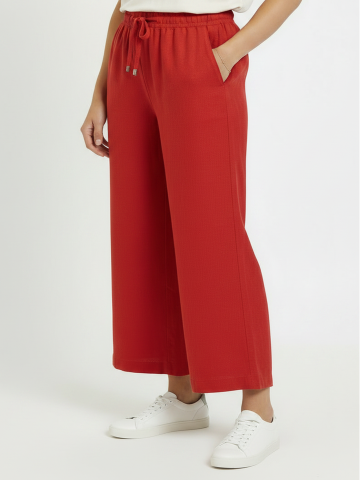 Freequent 7/8 Linen Trousers In Red 122504-Nicola Ross