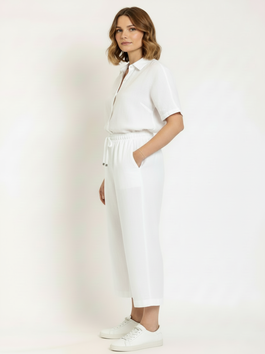 Freequent 7/8 Linen Trousers In White 122504-Nicola Ross