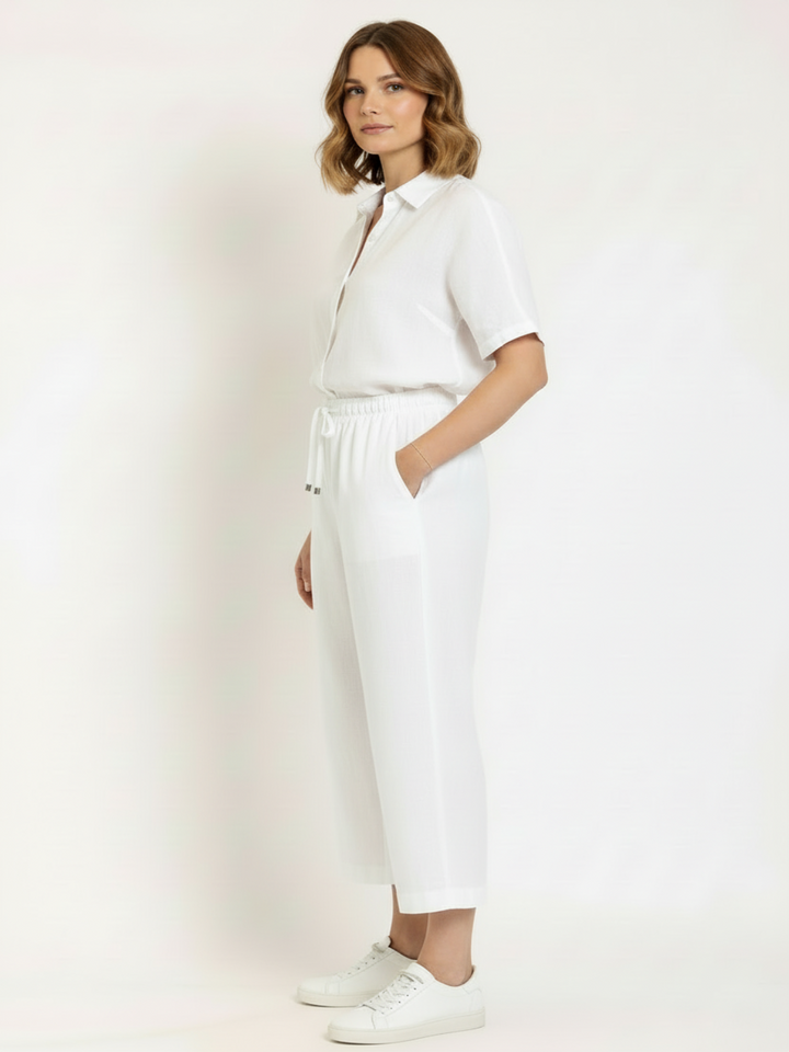 Freequent 7/8 Linen Trousers In White 122504-Nicola Ross