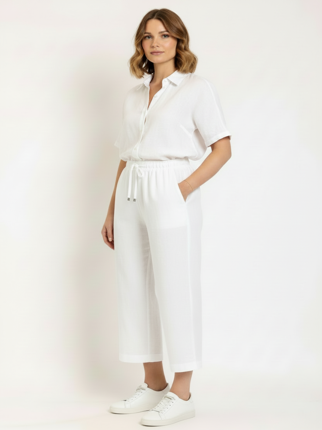Freequent 7/8 Linen Trousers In White 122504-Nicola Ross