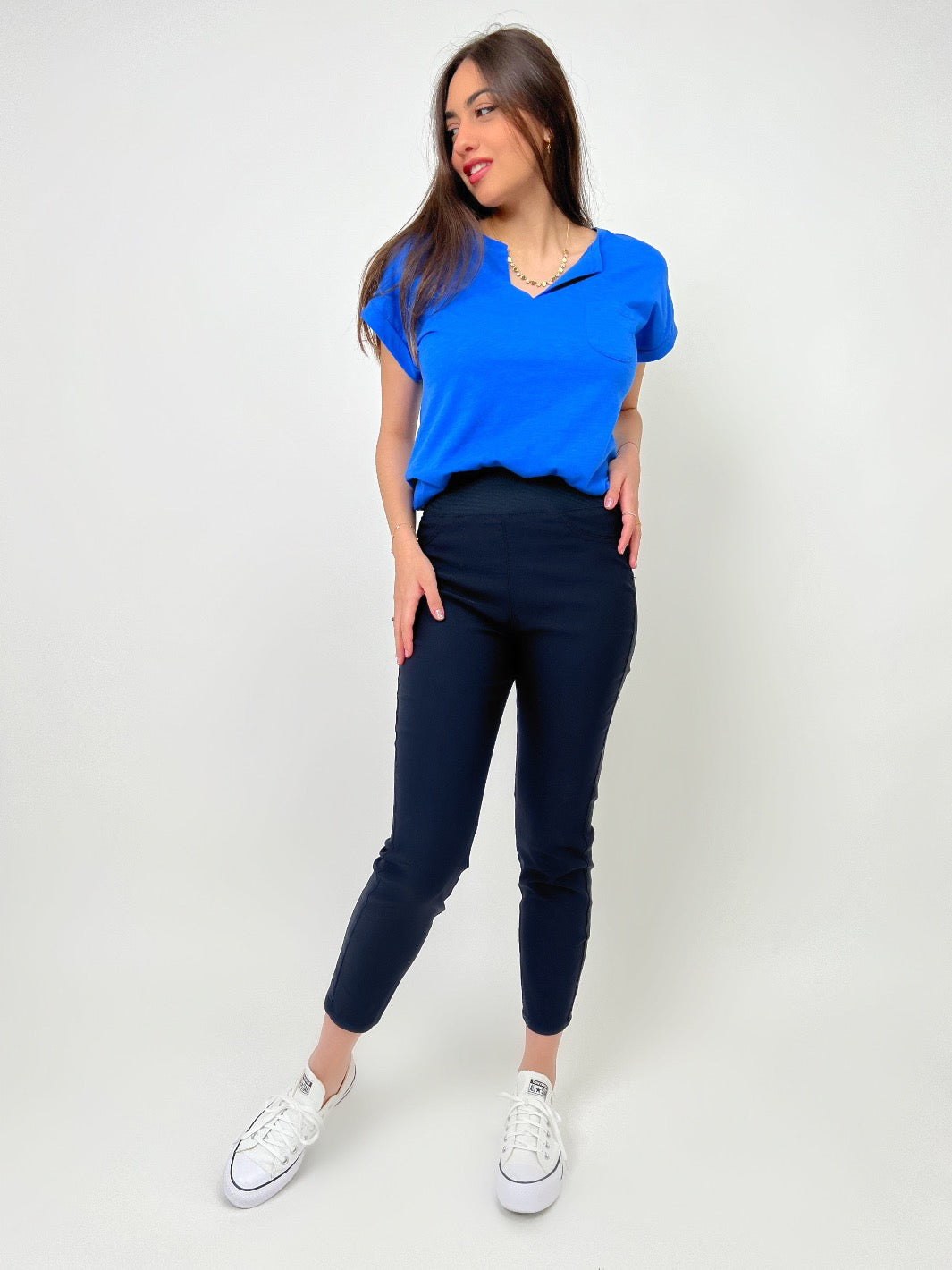 Freequent 7/8 Trousers In Navy-Nicola Ross