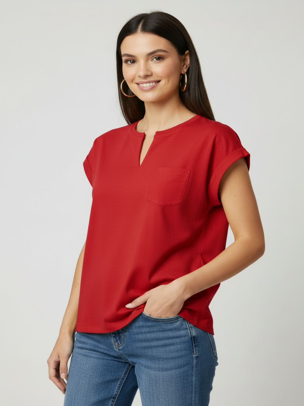 Freequent Basic T-Shirt In Red 208305-Nicola Ross