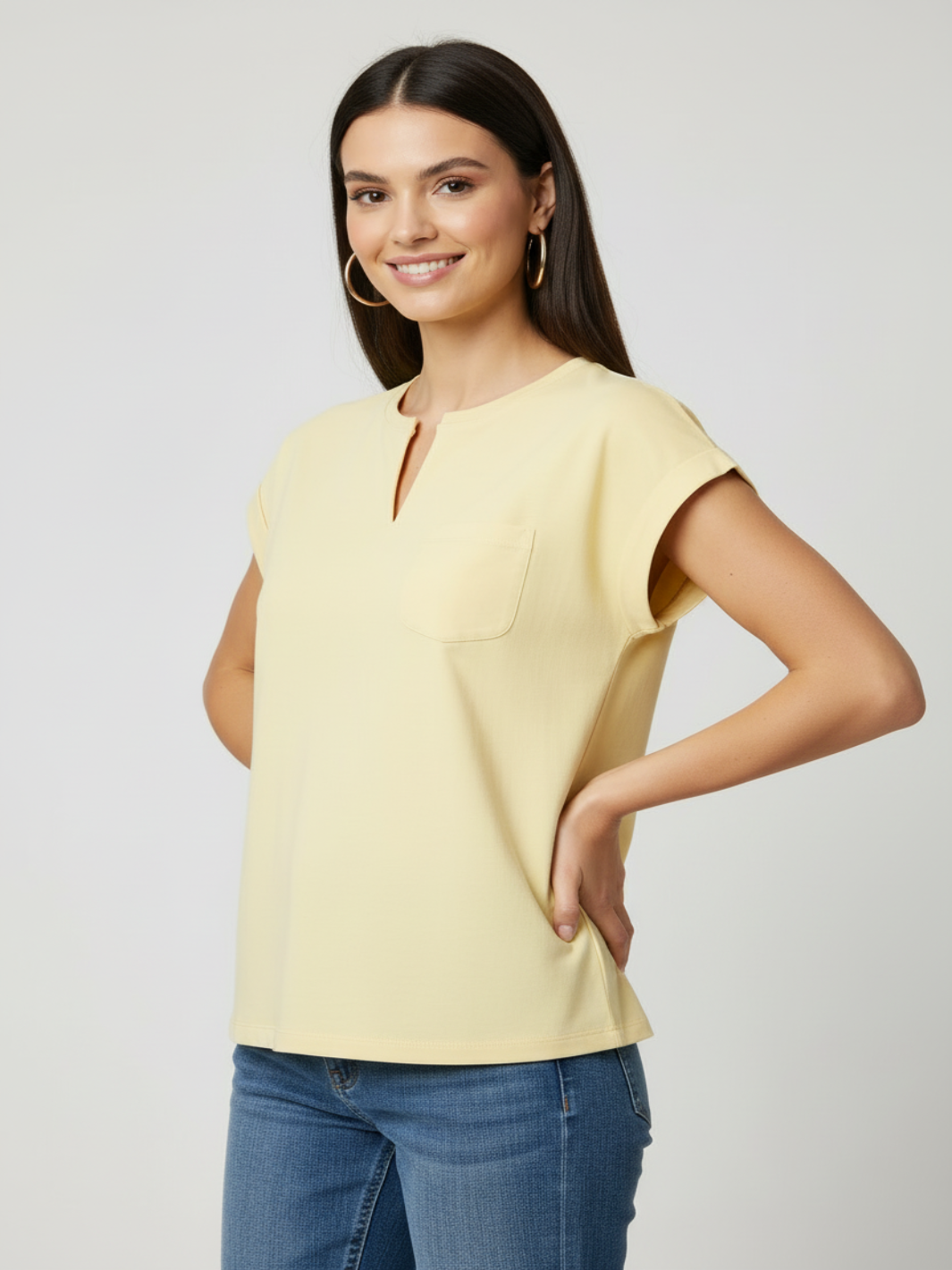 Freequent Basic T-Shirt In Yellow 208305-Nicola Ross
