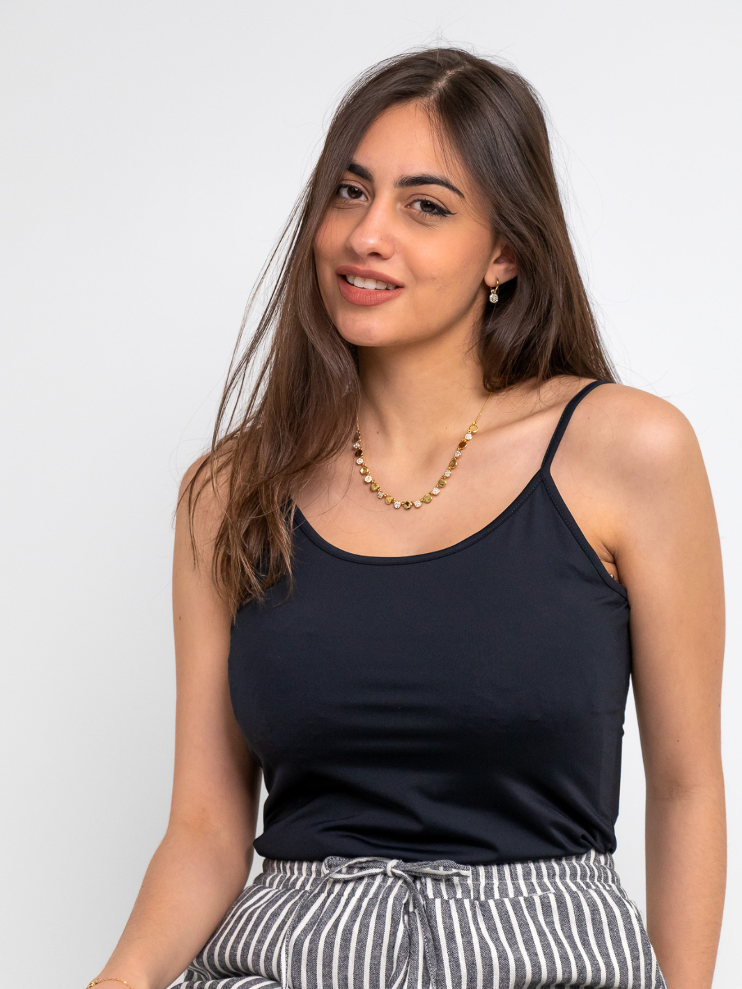 Freequent Cami Strap Top In Black-Nicola Ross