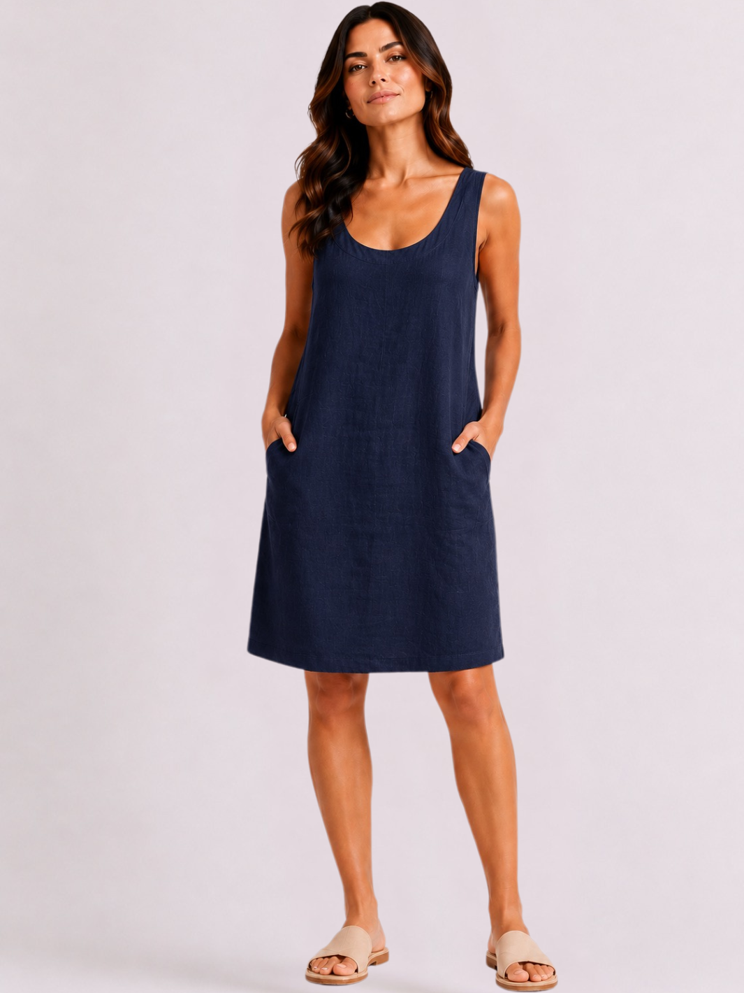 Freequent Linen Dress In Navy 125209-Nicola Ross