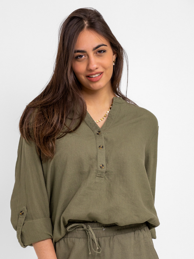 Freequent Linen Shirt In Khaki-Nicola Ross