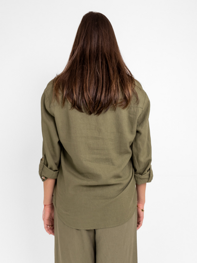 Freequent Linen Shirt In Khaki-Nicola Ross