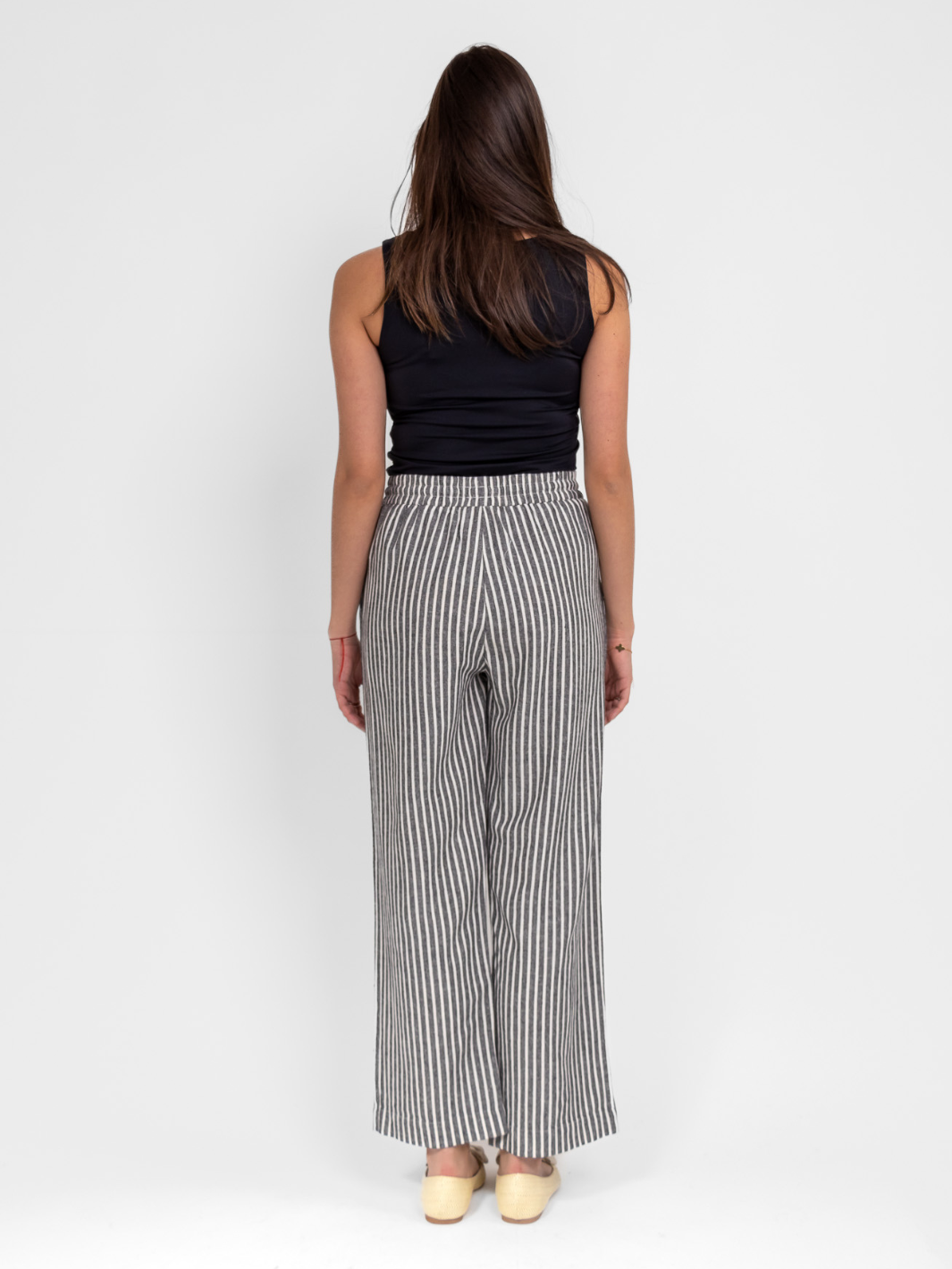 Freequent Linen Trousers In Black Stripes-Nicola Ross