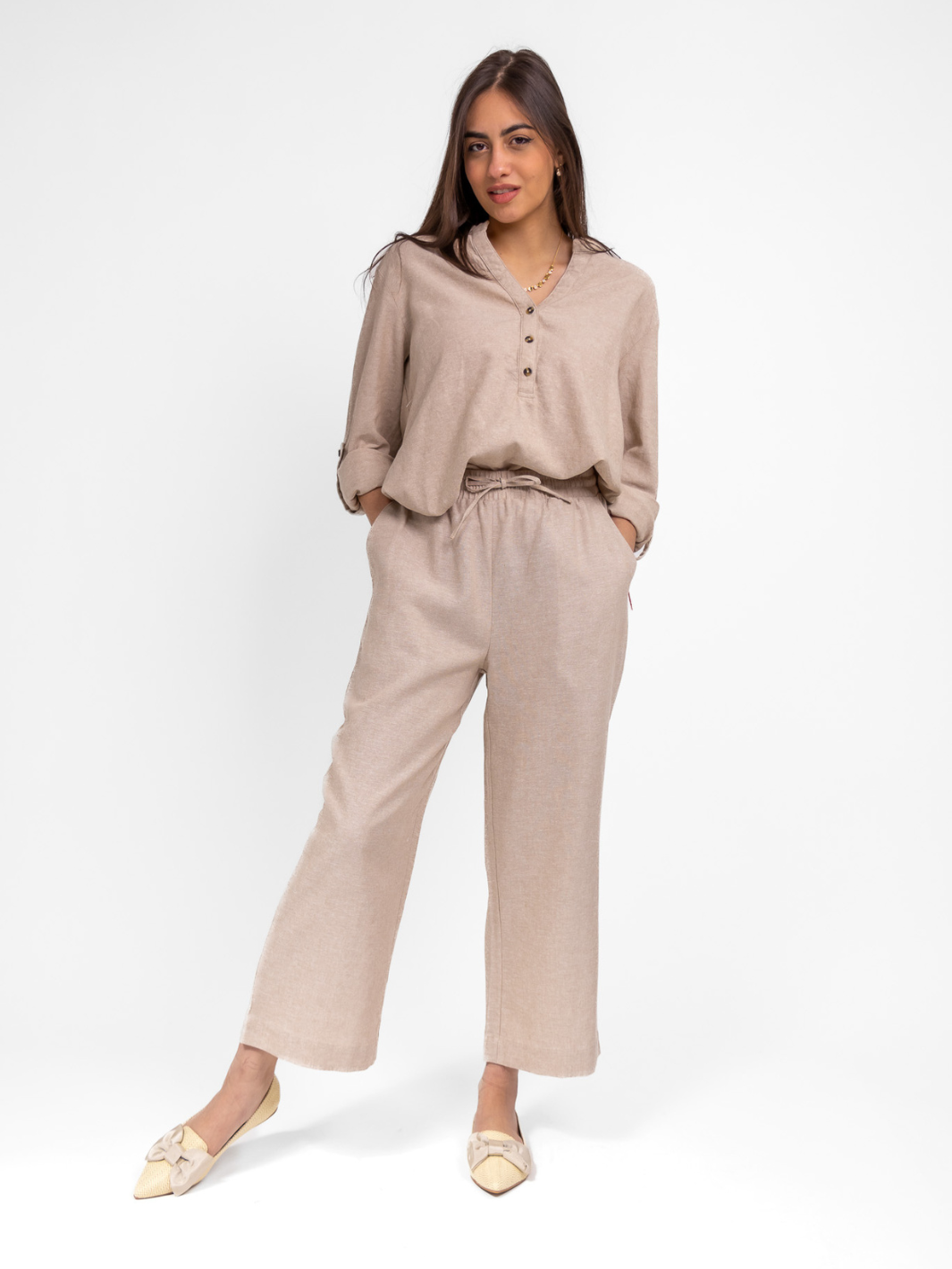 Freequent Linen Trousers In Sand-Nicola Ross