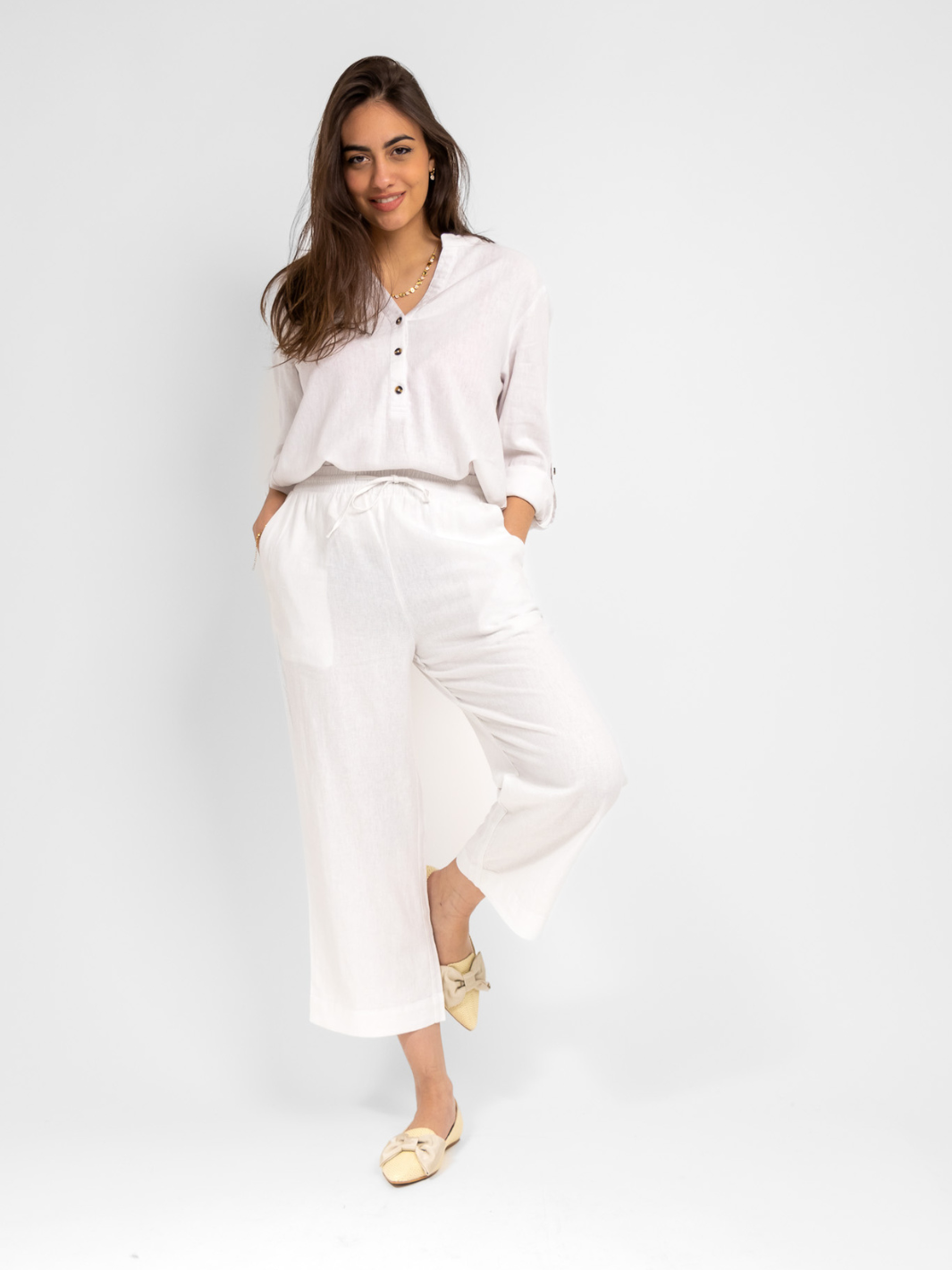 Freequent Linen Trousers In White-Nicola Ross