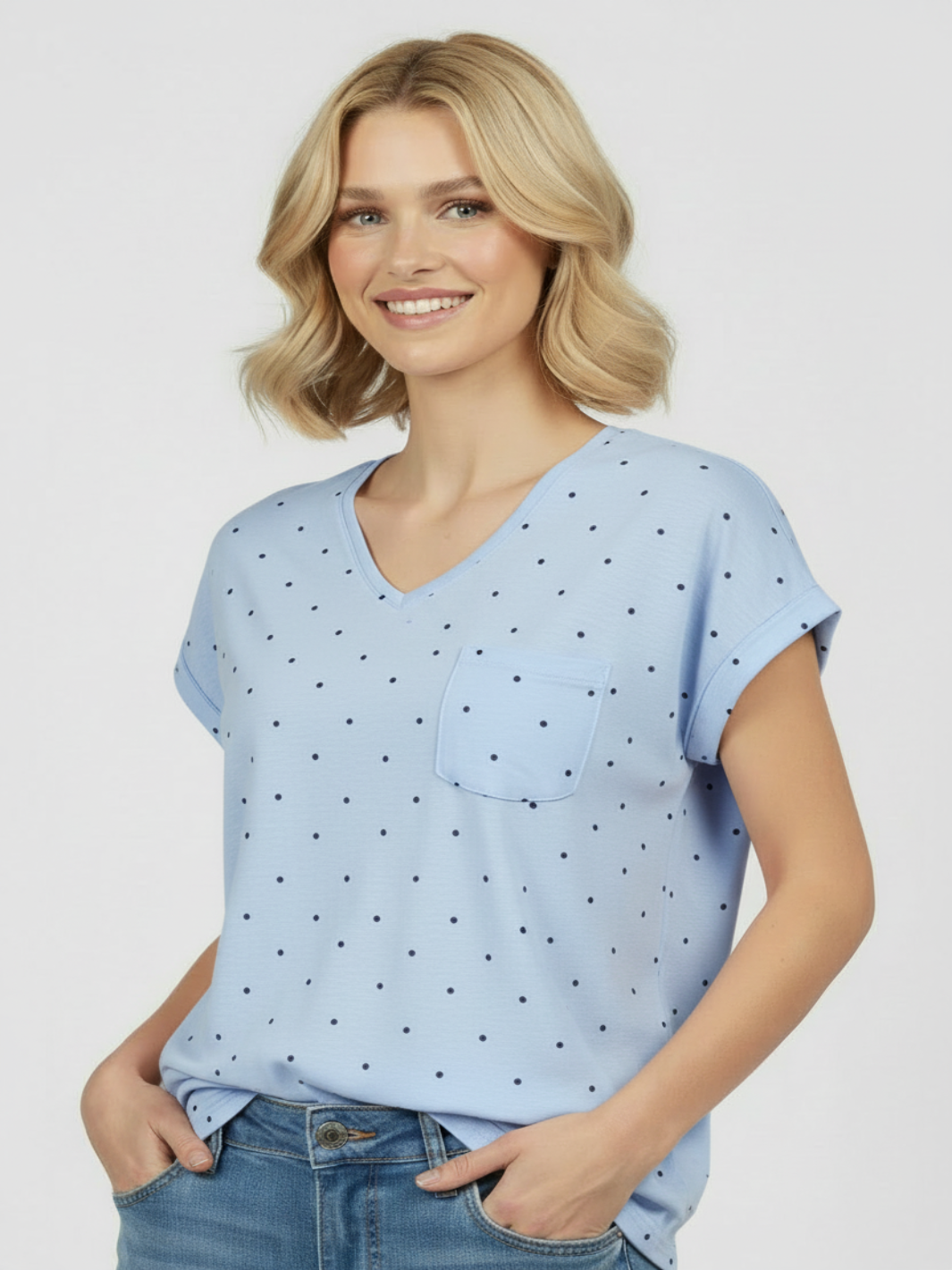 Freequent T-Shirt In Blue Polka Dot 207663-Nicola Ross