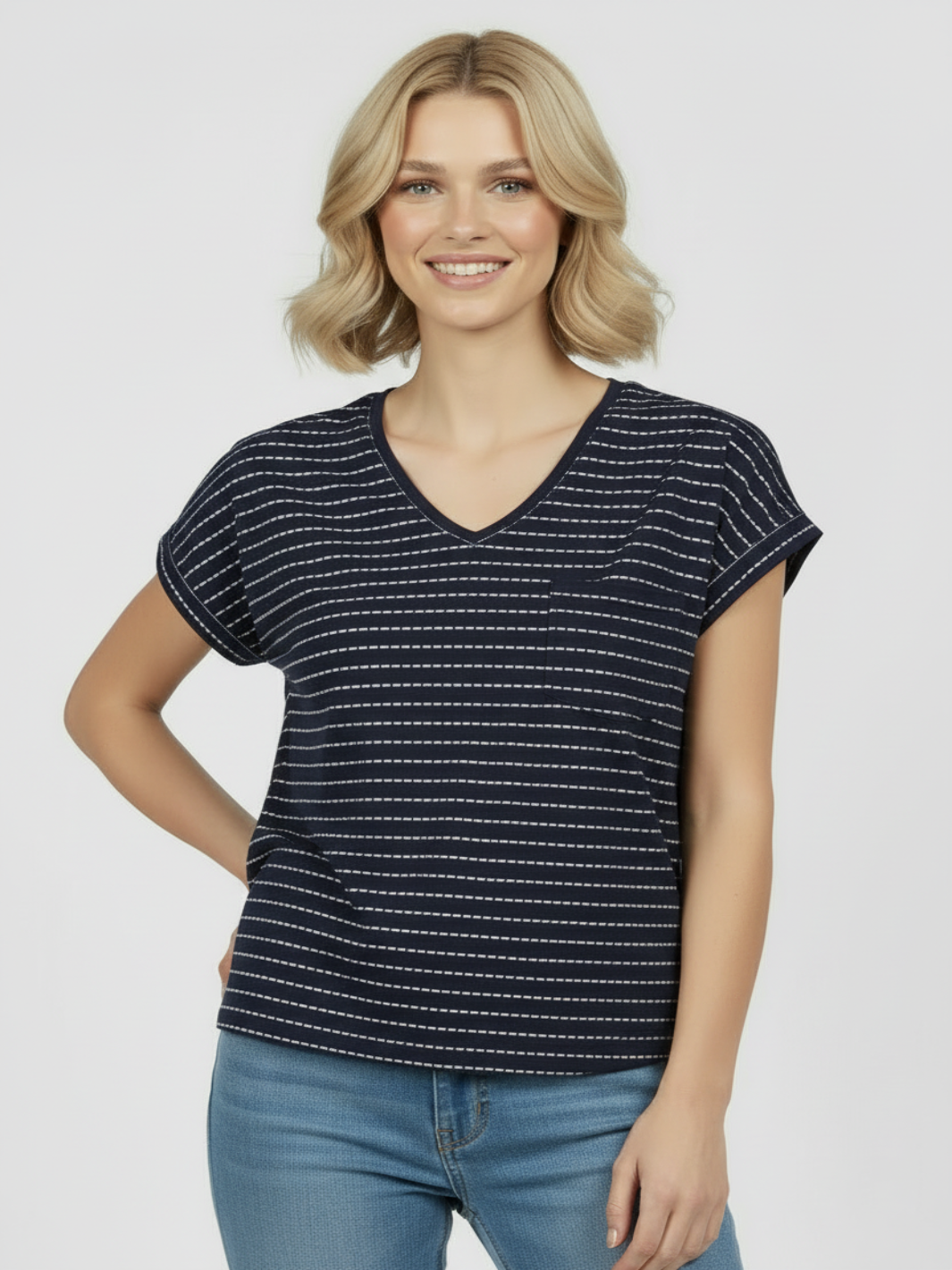 Freequent T-Shirt In Navy Print 207665-Nicola Ross