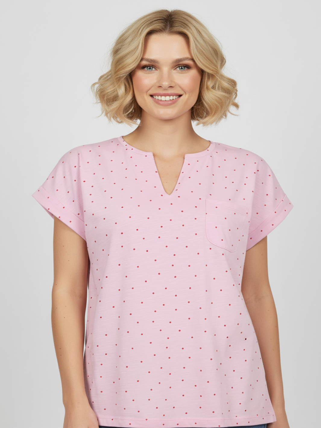 Freequent T-Shirt In Pink Polka Dot 207663-Nicola Ross