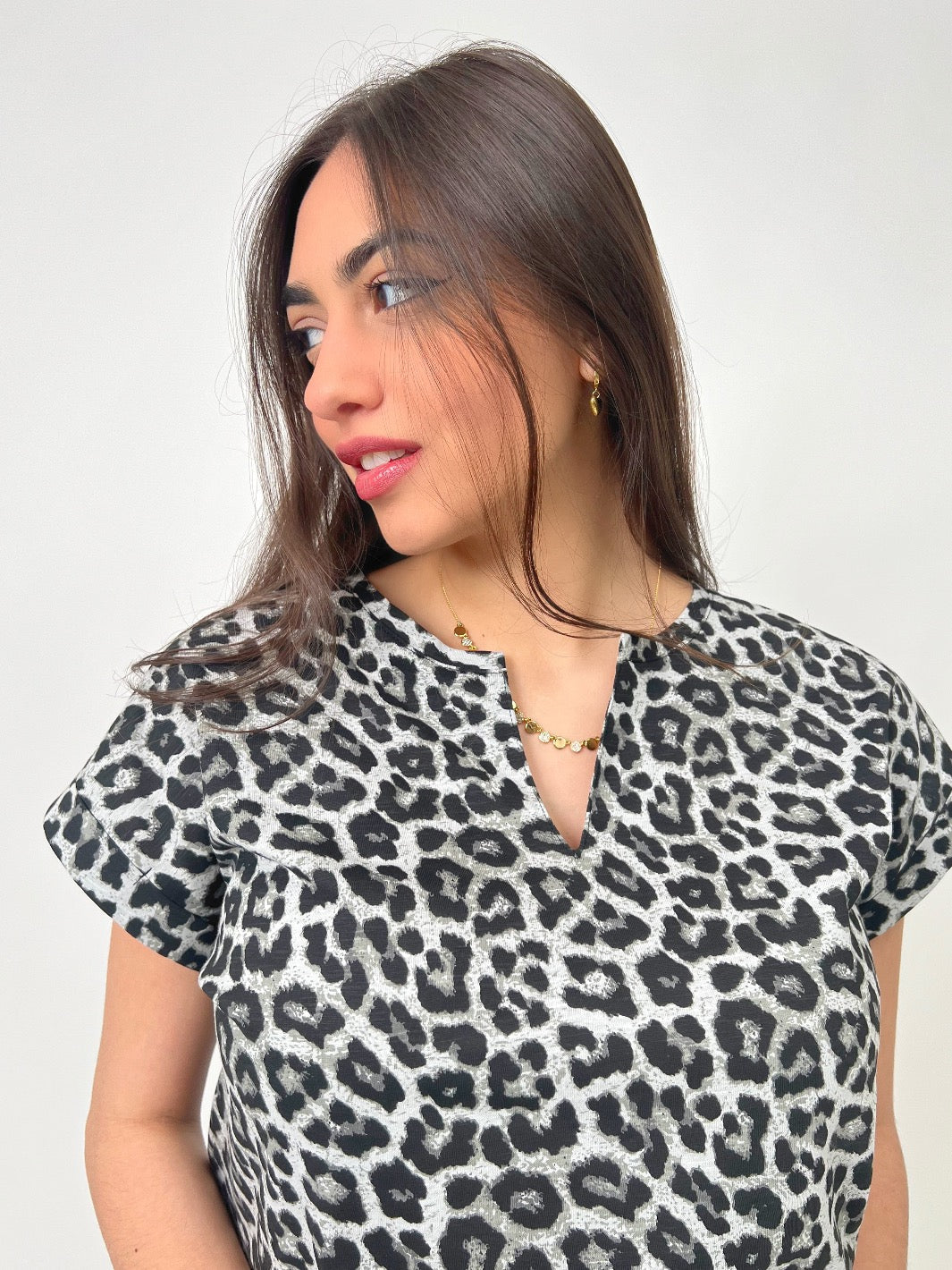 Freequent Top In Black And White Animal Print-Nicola Ross