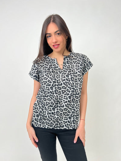 Freequent Top In Black And White Animal Print-Nicola Ross