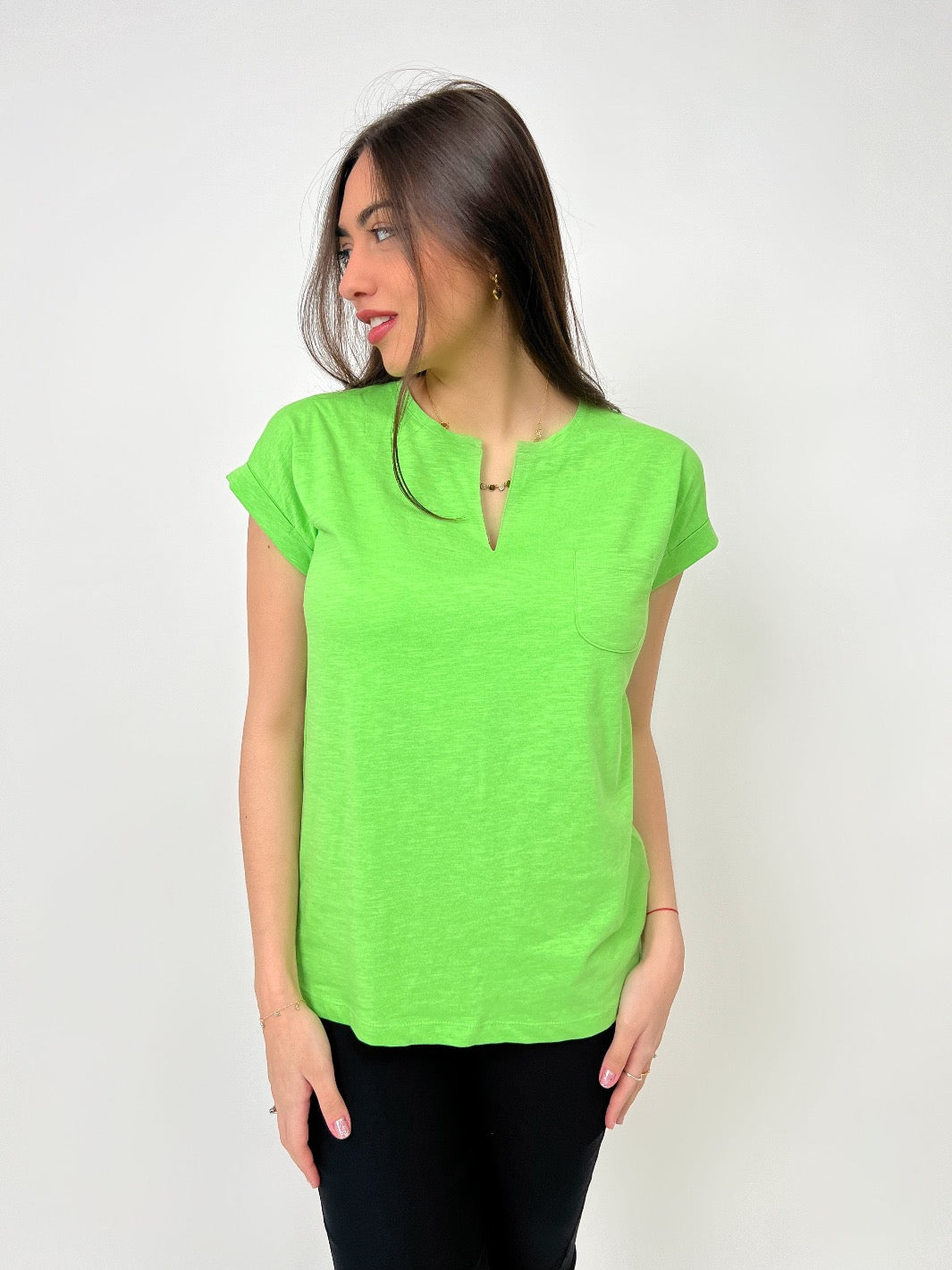 Freequent Top With Pocket In Lime Green-Nicola Ross