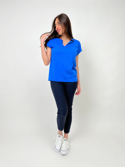 Freequent Top With Pocket In Ocean Blue-Nicola Ross