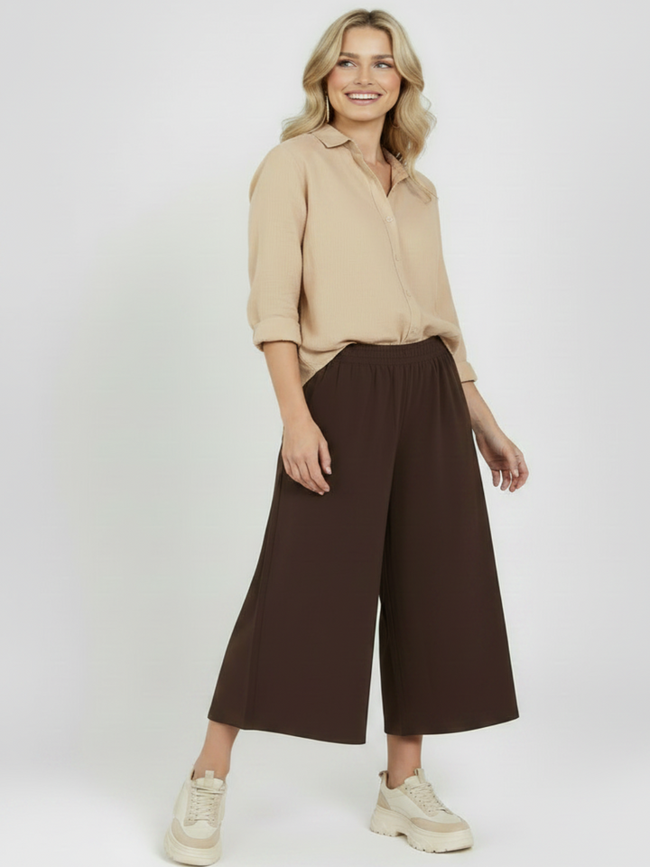 Freequent Wide Leg Bermuda Trousers In Coffee Bean 206770-Nicola Ross