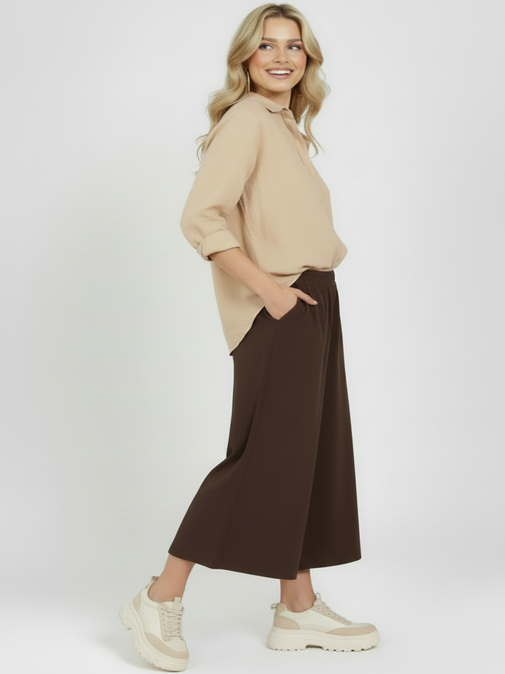 Freequent Wide Leg Bermuda Trousers In Coffee Bean 206770-Nicola Ross