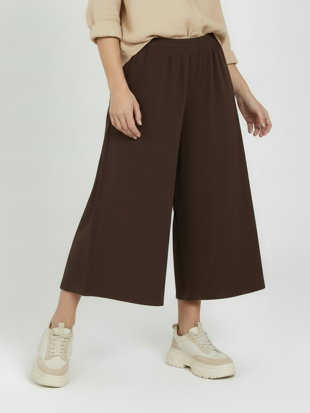 Freequent Wide Leg Bermuda Trousers In Coffee Bean 206770-Nicola Ross