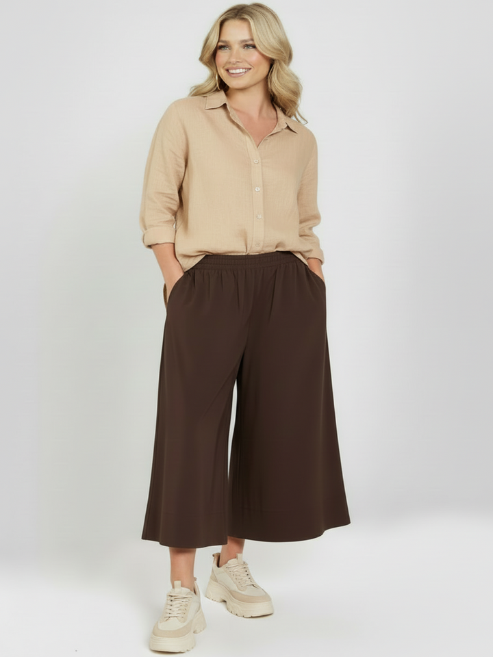 Freequent Wide Leg Bermuda Trousers In Coffee Bean 206770-Nicola Ross
