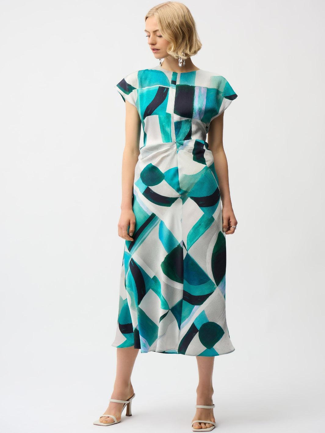 Joseph Ribkoff Abstract Midi Dress In Green/Multi 261251-Nicola Ross