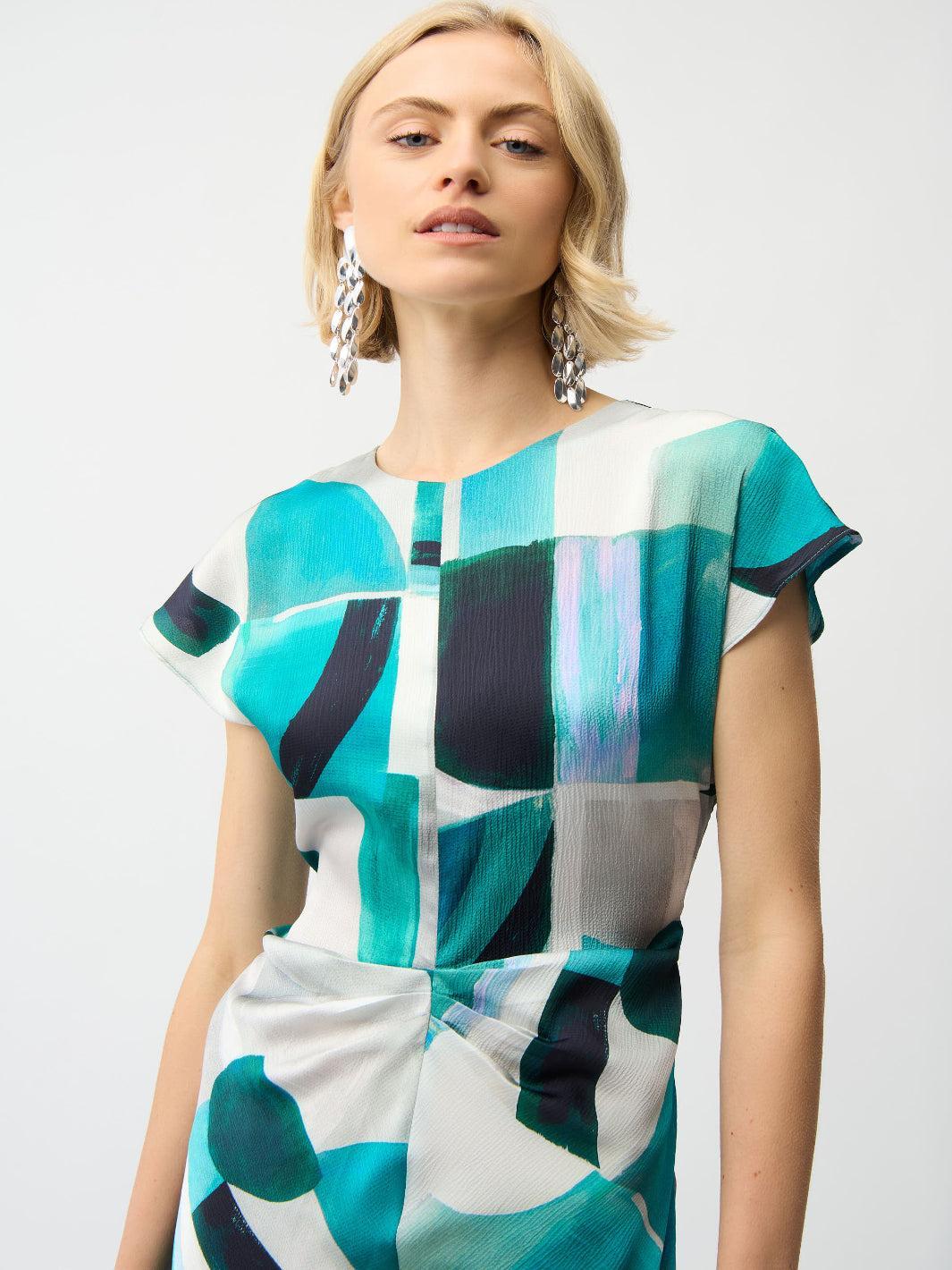 Joseph Ribkoff Abstract Midi Dress In Green/Multi 261251  Nicola Ross