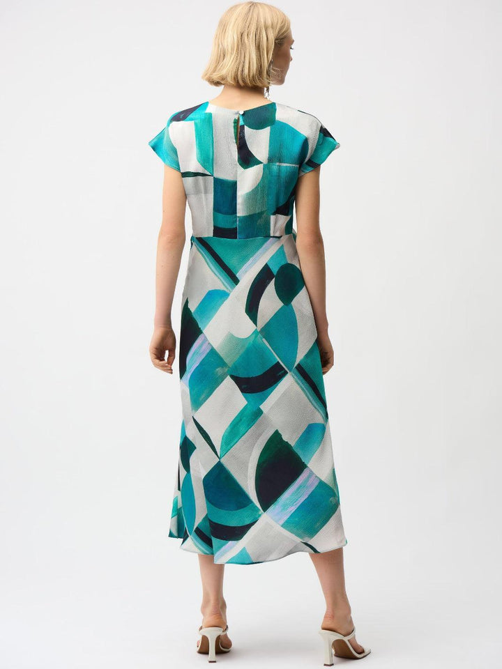 Joseph Ribkoff Abstract Midi Dress In Green/Multi 261251-Nicola Ross